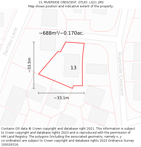 13, RIVERSIDE CRESCENT, OTLEY, LS21 2RS: Plot and title map