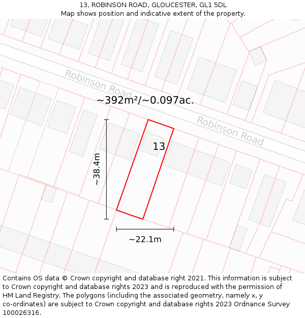 13, ROBINSON ROAD, GLOUCESTER, GL1 5DL: Plot and title map