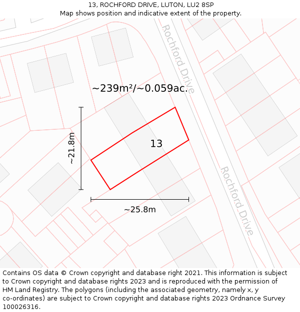 13, ROCHFORD DRIVE, LUTON, LU2 8SP: Plot and title map