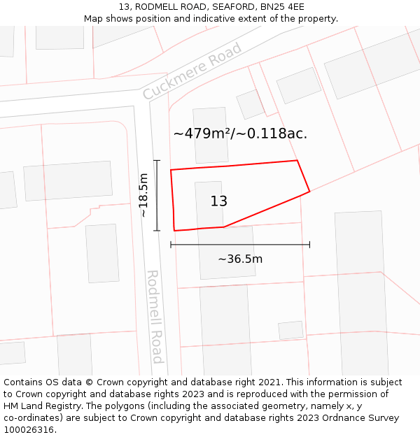 13, RODMELL ROAD, SEAFORD, BN25 4EE: Plot and title map