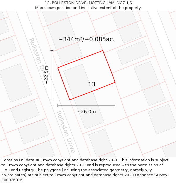 13, ROLLESTON DRIVE, NOTTINGHAM, NG7 1JS: Plot and title map