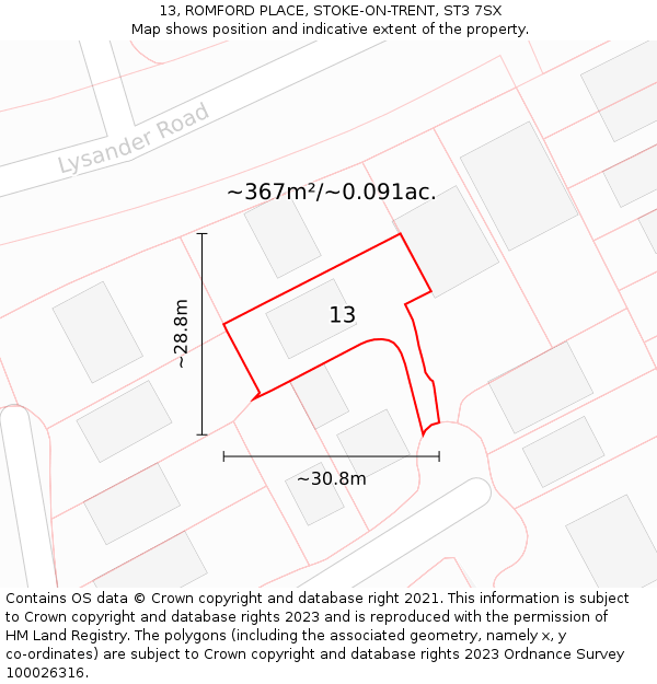 13, ROMFORD PLACE, STOKE-ON-TRENT, ST3 7SX: Plot and title map