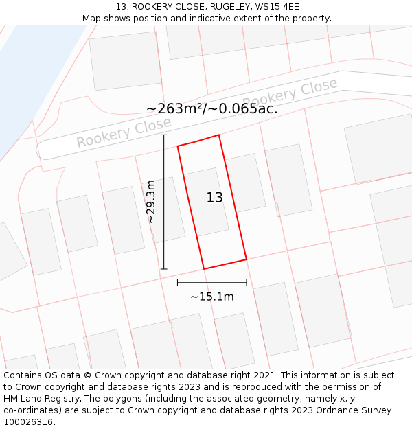 13, ROOKERY CLOSE, RUGELEY, WS15 4EE: Plot and title map