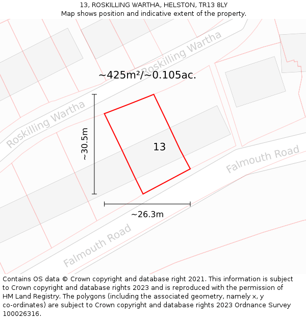 13, ROSKILLING WARTHA, HELSTON, TR13 8LY: Plot and title map