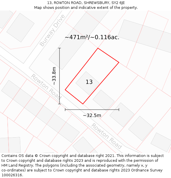 13, ROWTON ROAD, SHREWSBURY, SY2 6JE: Plot and title map