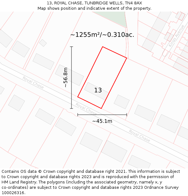 13, ROYAL CHASE, TUNBRIDGE WELLS, TN4 8AX: Plot and title map