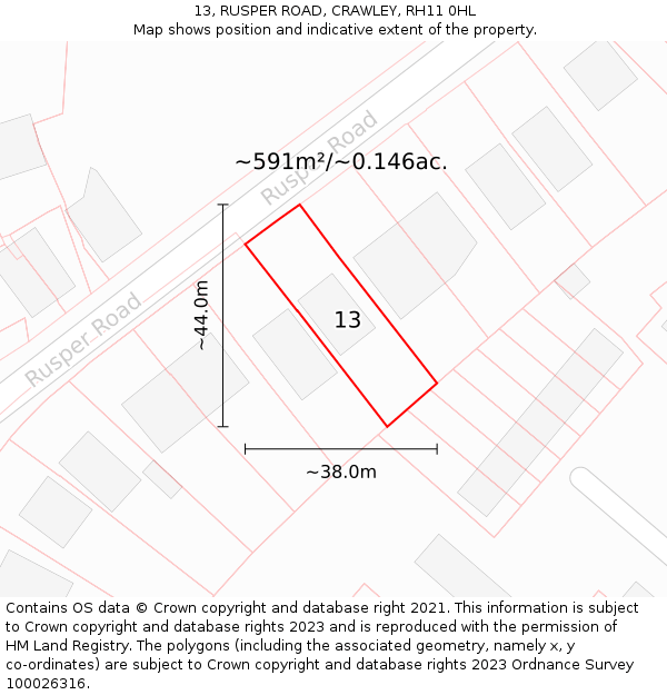 13, RUSPER ROAD, CRAWLEY, RH11 0HL: Plot and title map