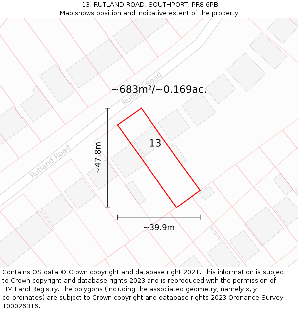 13, RUTLAND ROAD, SOUTHPORT, PR8 6PB: Plot and title map