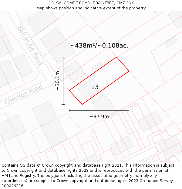 13, SALCOMBE ROAD, BRAINTREE, CM7 3NY: Plot and title map