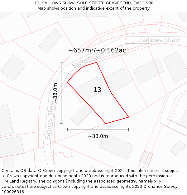 13, SALLOWS SHAW, SOLE STREET, GRAVESEND, DA13 9BP: Plot and title map