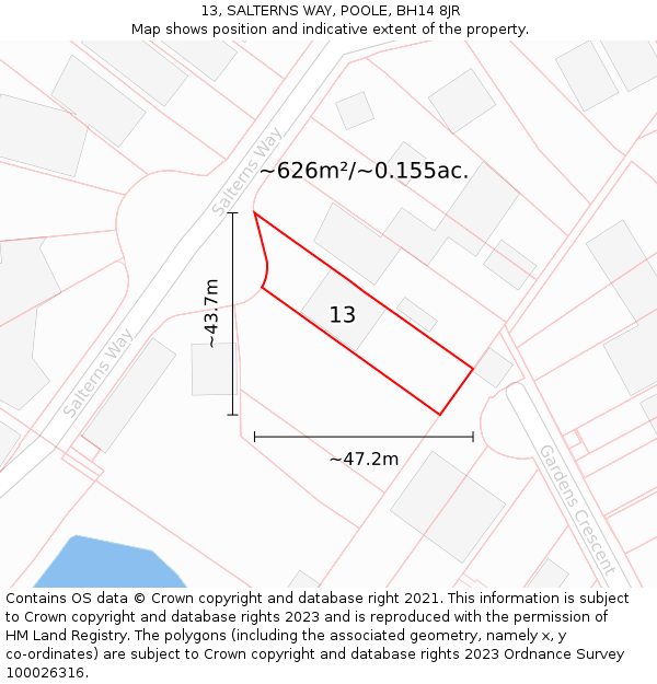 13, SALTERNS WAY, POOLE, BH14 8JR: Plot and title map