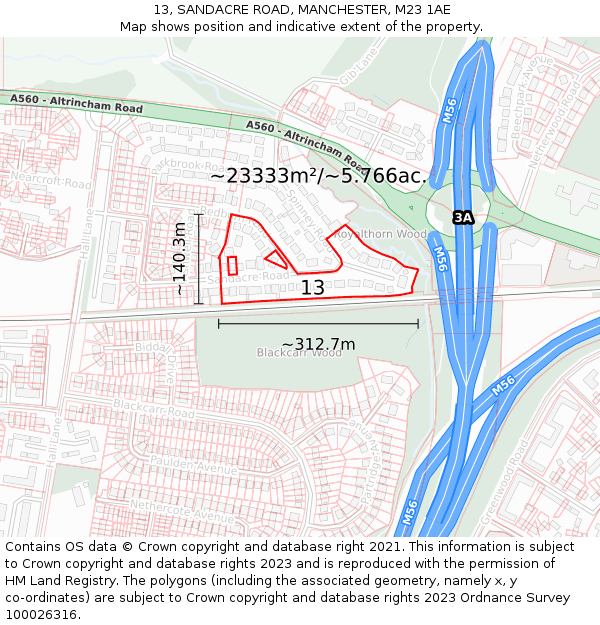 13, SANDACRE ROAD, MANCHESTER, M23 1AE: Plot and title map