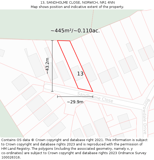 13, SANDHOLME CLOSE, NORWICH, NR1 4NN: Plot and title map