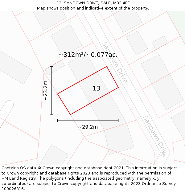 13, SANDOWN DRIVE, SALE, M33 4PF: Plot and title map