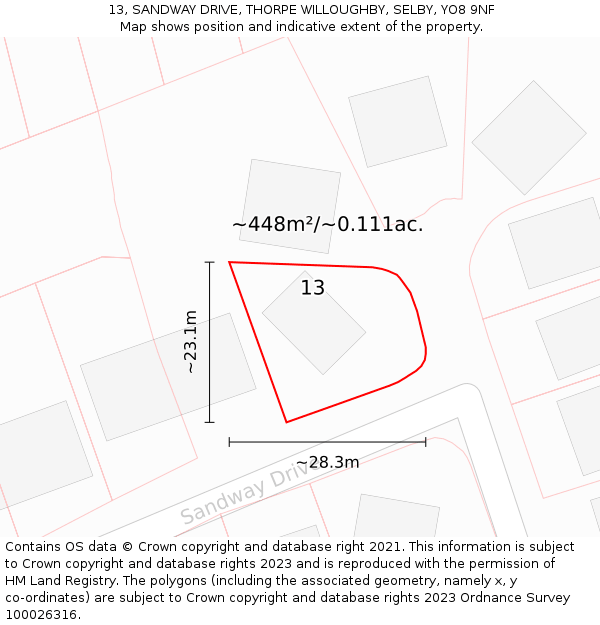 13, SANDWAY DRIVE, THORPE WILLOUGHBY, SELBY, YO8 9NF: Plot and title map