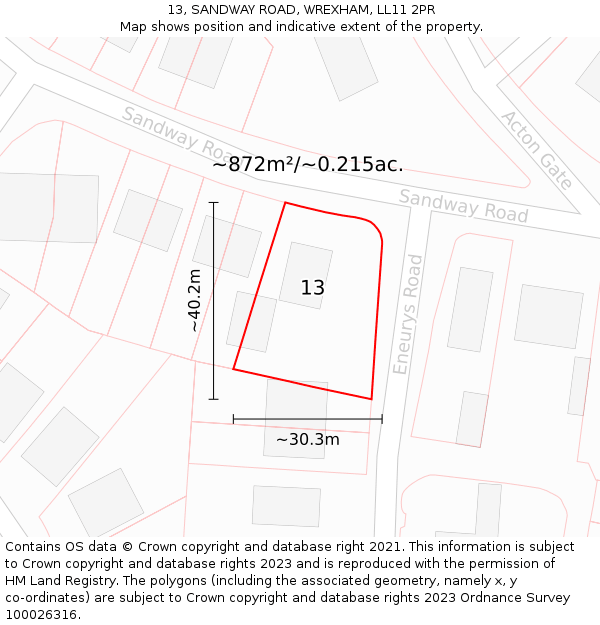 13, SANDWAY ROAD, WREXHAM, LL11 2PR: Plot and title map