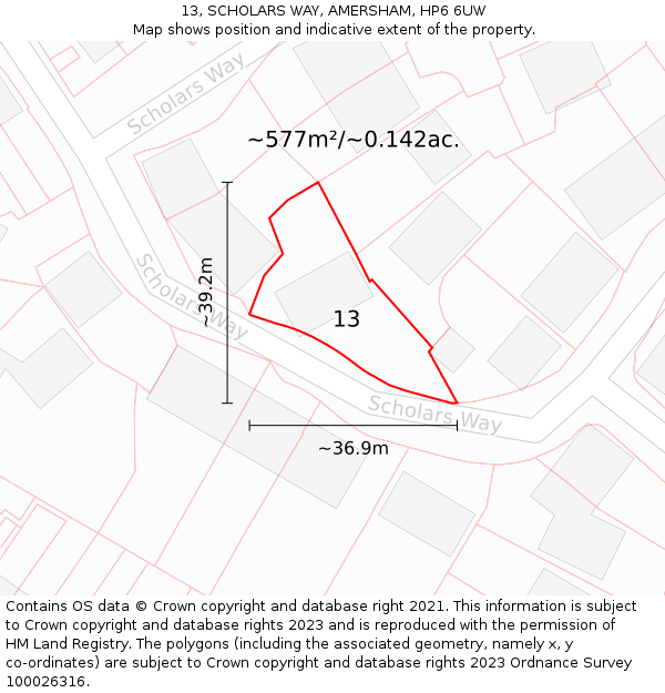 13, SCHOLARS WAY, AMERSHAM, HP6 6UW: Plot and title map