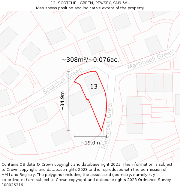 13, SCOTCHEL GREEN, PEWSEY, SN9 5AU: Plot and title map