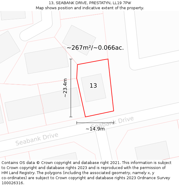 13, SEABANK DRIVE, PRESTATYN, LL19 7PW: Plot and title map