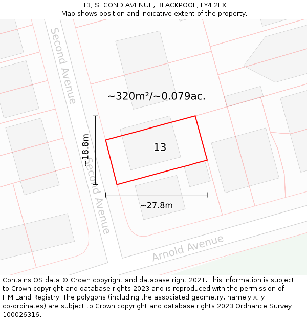 13, SECOND AVENUE, BLACKPOOL, FY4 2EX: Plot and title map