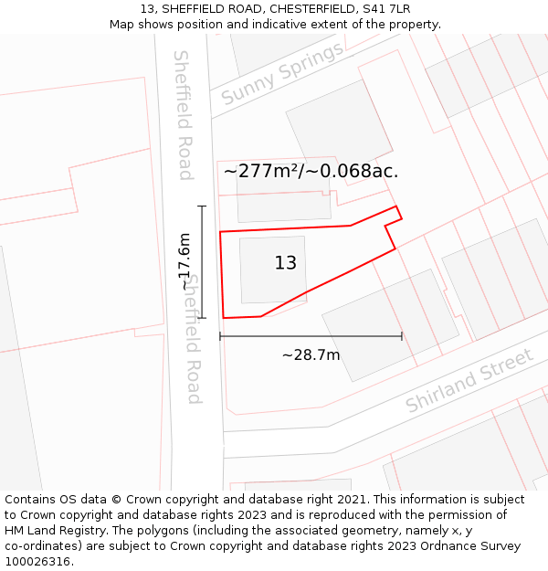 13, SHEFFIELD ROAD, CHESTERFIELD, S41 7LR: Plot and title map