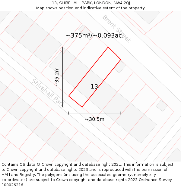 13, SHIREHALL PARK, LONDON, NW4 2QJ: Plot and title map