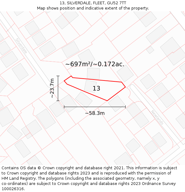 13, SILVERDALE, FLEET, GU52 7TT: Plot and title map