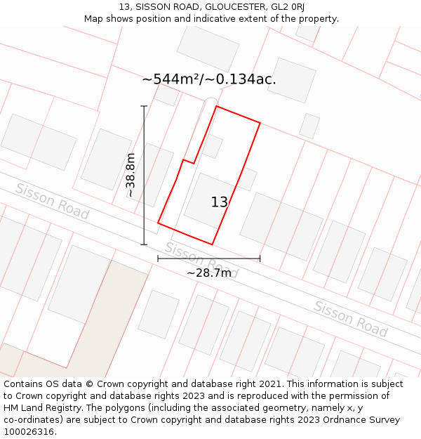 13, SISSON ROAD, GLOUCESTER, GL2 0RJ: Plot and title map