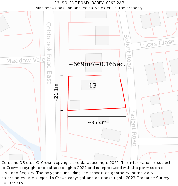 13, SOLENT ROAD, BARRY, CF63 2AB: Plot and title map