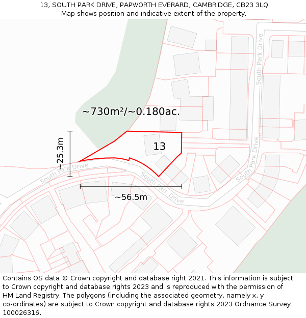 13, SOUTH PARK DRIVE, PAPWORTH EVERARD, CAMBRIDGE, CB23 3LQ: Plot and title map