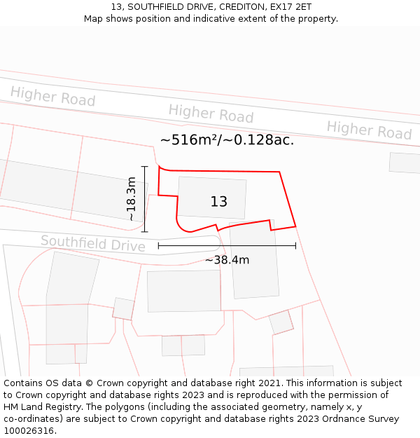 13, SOUTHFIELD DRIVE, CREDITON, EX17 2ET: Plot and title map