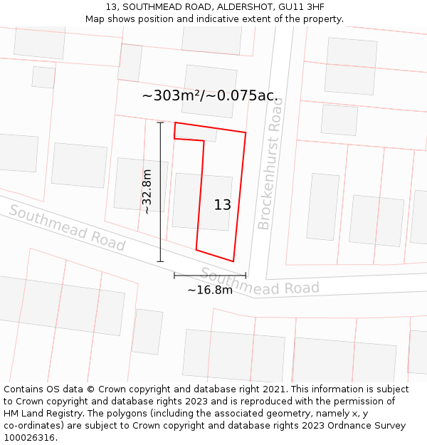 13, SOUTHMEAD ROAD, ALDERSHOT, GU11 3HF: Plot and title map