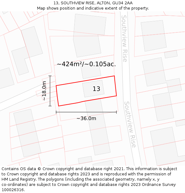 13, SOUTHVIEW RISE, ALTON, GU34 2AA: Plot and title map