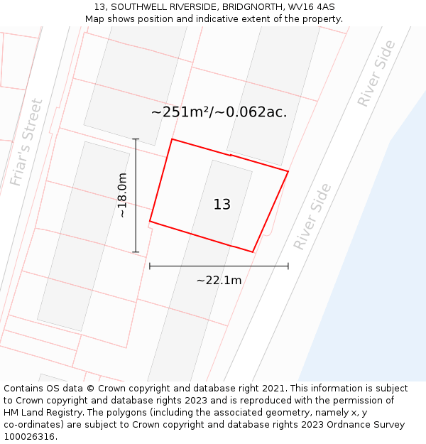 13, SOUTHWELL RIVERSIDE, BRIDGNORTH, WV16 4AS: Plot and title map