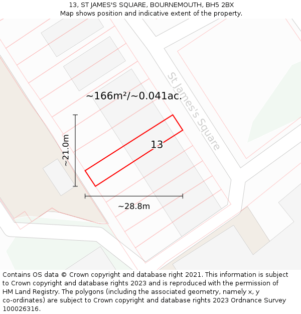 13, ST JAMES'S SQUARE, BOURNEMOUTH, BH5 2BX: Plot and title map
