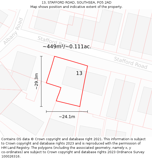 13, STAFFORD ROAD, SOUTHSEA, PO5 2AD: Plot and title map