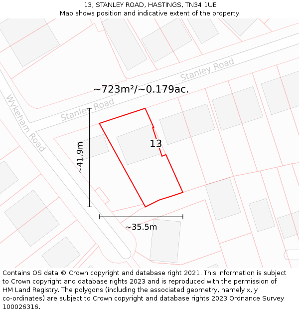 13, STANLEY ROAD, HASTINGS, TN34 1UE: Plot and title map