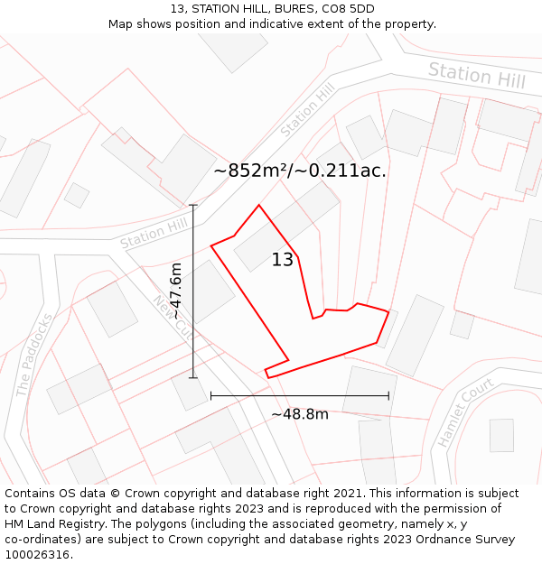 13, STATION HILL, BURES, CO8 5DD: Plot and title map