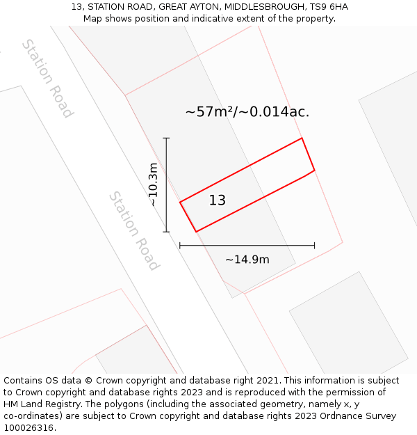13, STATION ROAD, GREAT AYTON, MIDDLESBROUGH, TS9 6HA: Plot and title map