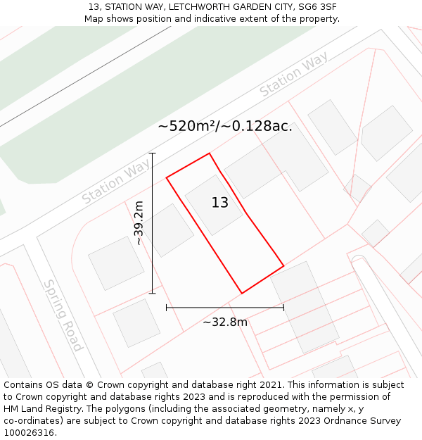 13, STATION WAY, LETCHWORTH GARDEN CITY, SG6 3SF: Plot and title map