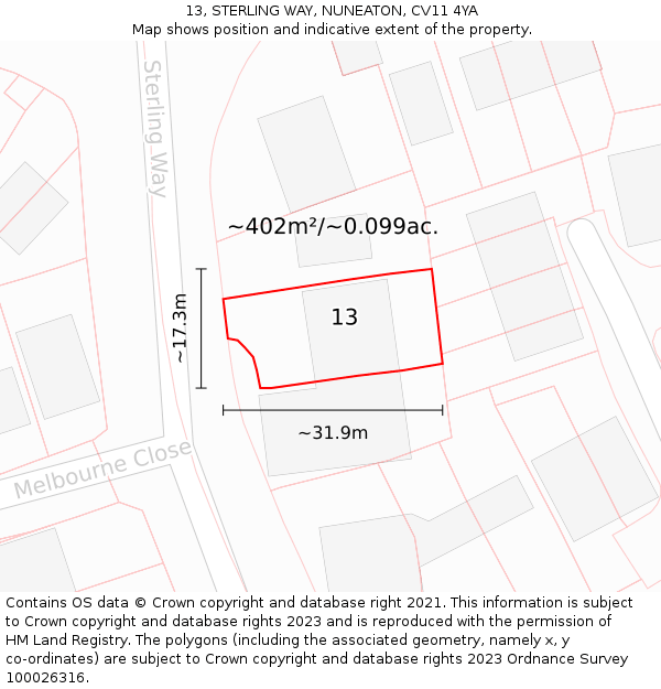 13, STERLING WAY, NUNEATON, CV11 4YA: Plot and title map