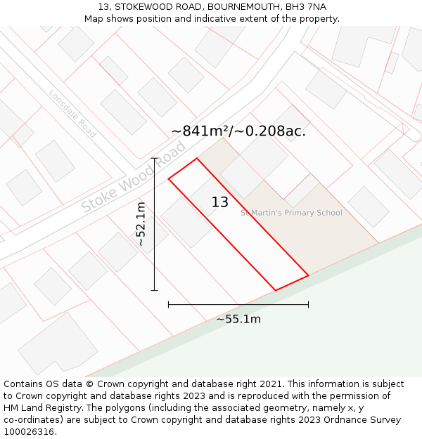 13, STOKEWOOD ROAD, BOURNEMOUTH, BH3 7NA: Plot and title map