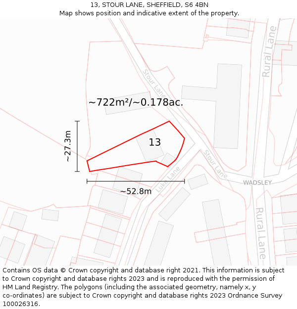 13, STOUR LANE, SHEFFIELD, S6 4BN: Plot and title map