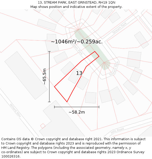 13, STREAM PARK, EAST GRINSTEAD, RH19 1QN: Plot and title map