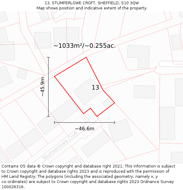 13, STUMPERLOWE CROFT, SHEFFIELD, S10 3QW: Plot and title map