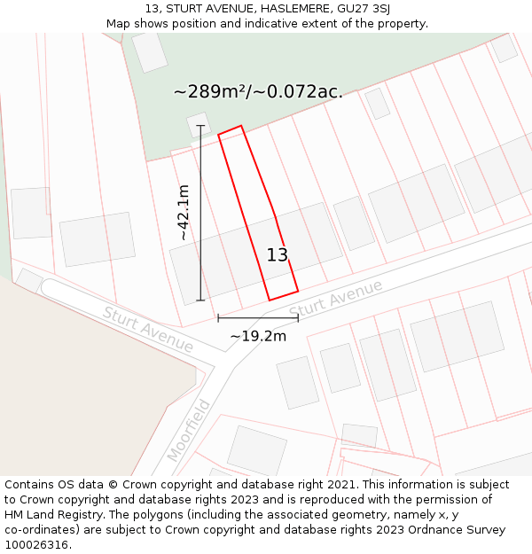 13, STURT AVENUE, HASLEMERE, GU27 3SJ: Plot and title map