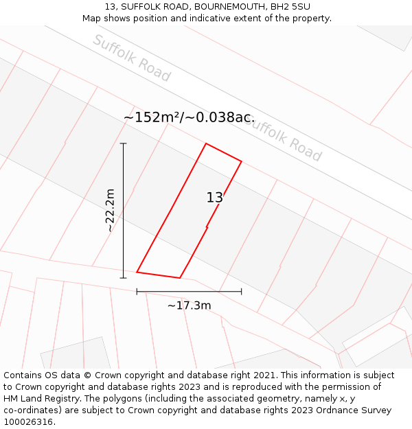 13, SUFFOLK ROAD, BOURNEMOUTH, BH2 5SU: Plot and title map