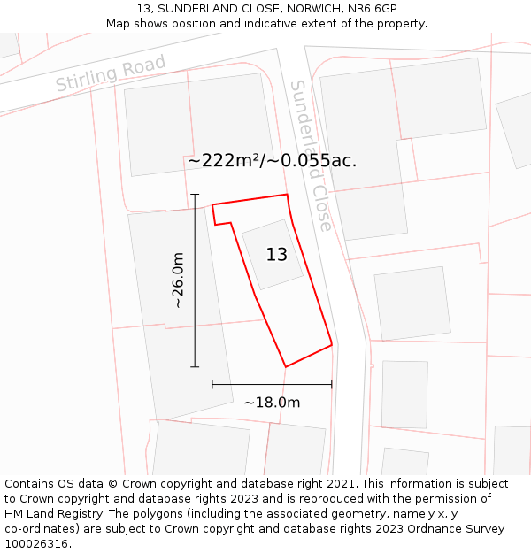 13, SUNDERLAND CLOSE, NORWICH, NR6 6GP: Plot and title map
