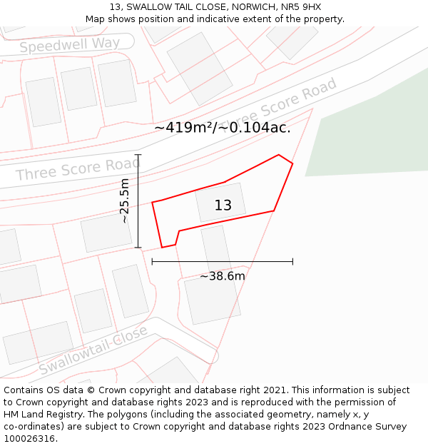 13, SWALLOW TAIL CLOSE, NORWICH, NR5 9HX: Plot and title map