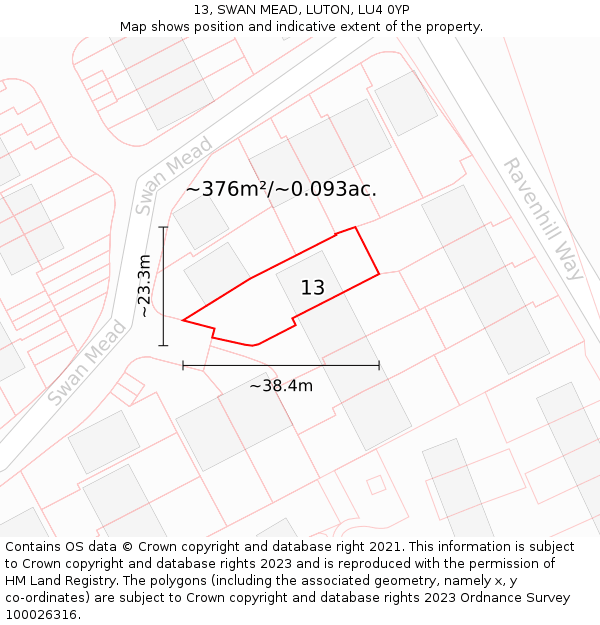 13, SWAN MEAD, LUTON, LU4 0YP: Plot and title map